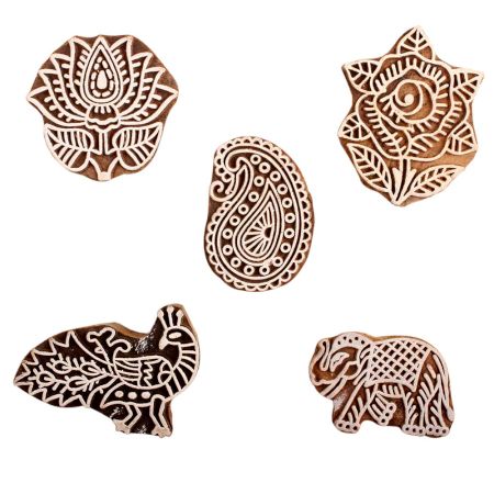 Set of 5 Piece New Mix Wooden Printing Block